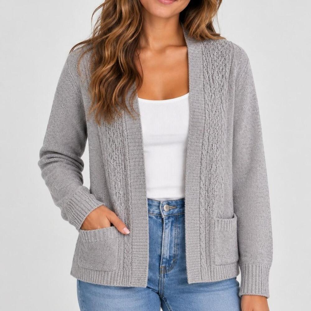 Talbots gray cable knit cardigan